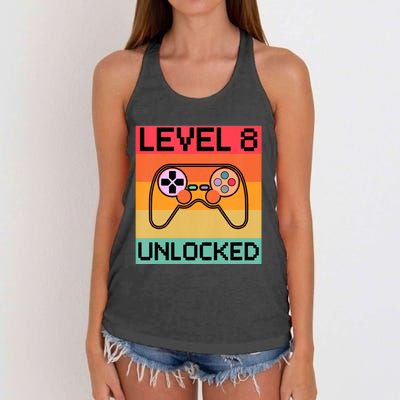 Level 8 Unlocked Video Gamer 8th Birthday Gaming Gift Women's Knotted Racerback Tank