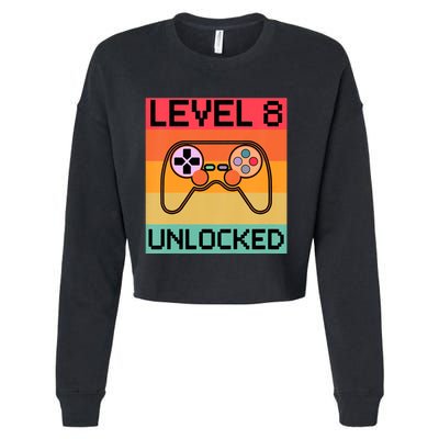 Level 8 Unlocked Video Gamer 8th Birthday Gaming Gift Cropped Pullover Crew