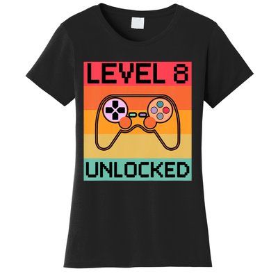 Level 8 Unlocked Video Gamer 8th Birthday Gaming Gift Women's T-Shirt