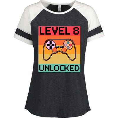 Level 8 Unlocked Video Gamer 8th Birthday Gaming Gift Enza Ladies Jersey Colorblock Tee