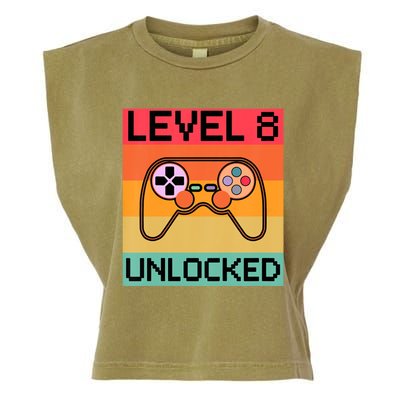 Level 8 Unlocked Video Gamer 8th Birthday Gaming Gift Garment-Dyed Women's Muscle Tee