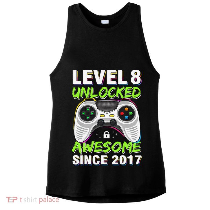 Level 8 Unlocked Awesome Since 2017 8th Birthday Gaming Gift Ladies PosiCharge Tri-Blend Wicking Tank