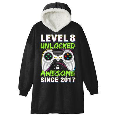 Level 8 Unlocked Awesome Since 2017 8th Birthday Gaming Gift Hooded Wearable Blanket