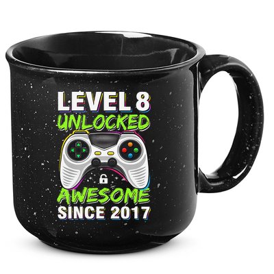 Level 8 Unlocked Awesome Since 2017 8th Birthday Gaming Gift 15oz Campfire Ceramic Mug