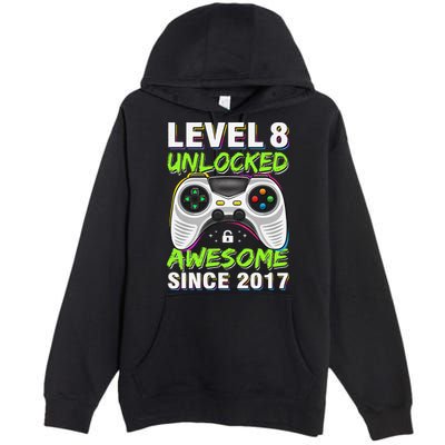 Level 8 Unlocked Awesome Since 2017 8th Birthday Gaming Gift Premium Pullover Hoodie