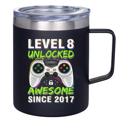 Level 8 Unlocked Awesome Since 2017 8th Birthday Gaming Gift 12oz Stainless Steel Coffee Mug