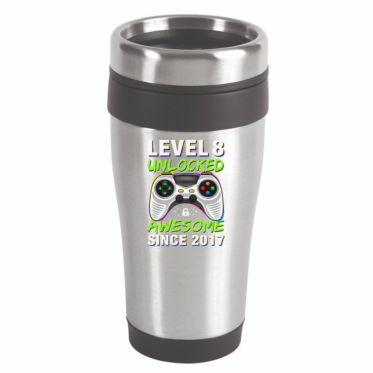 Level 8 Unlocked Awesome Since 2017 8th Birthday Gaming Gift 16oz Travel Tumbler