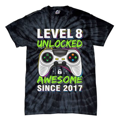 Level 8 Unlocked Awesome Since 2017 8th Birthday Gaming Gift Tie-Dye T-Shirt