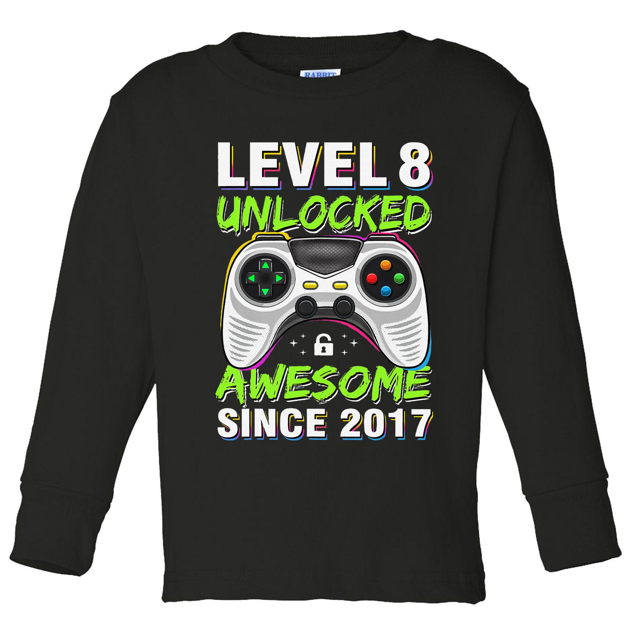 Level 8 Unlocked Awesome Since 2017 8th Birthday Gaming Gift Toddler Long Sleeve Shirt