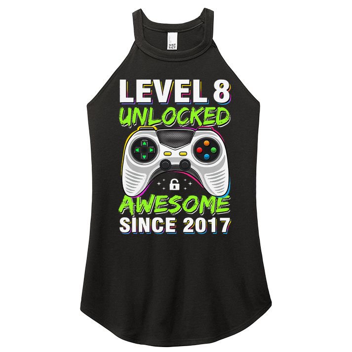 Level 8 Unlocked Awesome Since 2017 8th Birthday Gaming Gift Women's Perfect Tri Rocker Tank