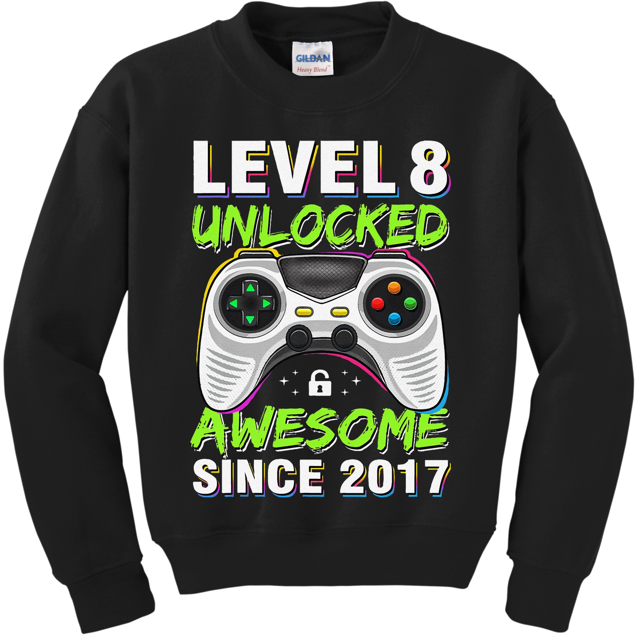 Level 8 Unlocked Awesome Since 2017 8th Birthday Gaming Gift Kids Sweatshirt