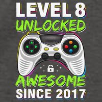Level 8 Unlocked Awesome Since 2017 8th Birthday Gaming Gift Vector Backpack