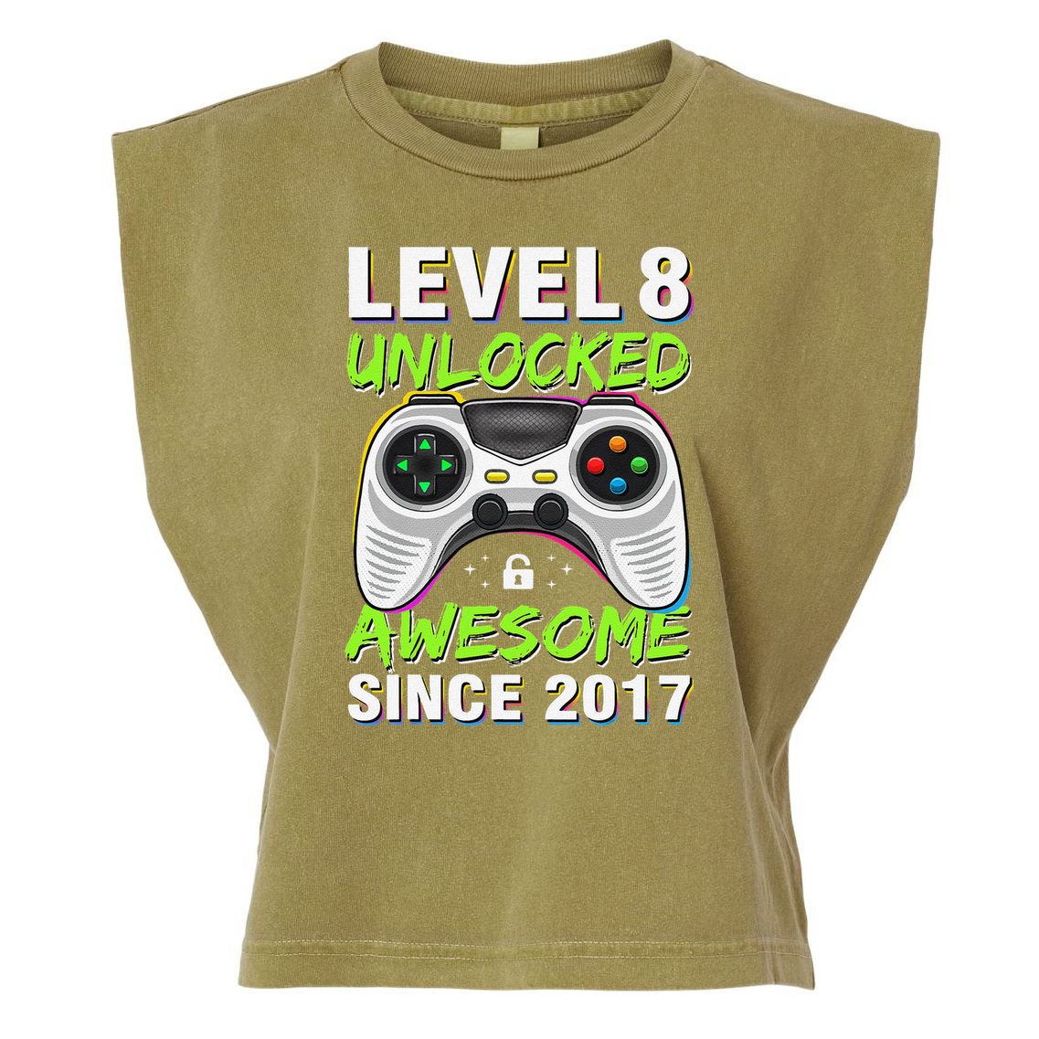 Level 8 Unlocked Awesome Since 2017 8th Birthday Gaming Gift Garment-Dyed Women's Muscle Tee