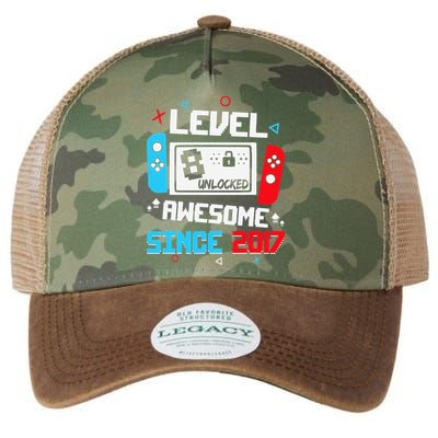 Level 8 Unlocked Awesome Since 2017 8th Birthday Legacy Tie Dye Trucker Hat