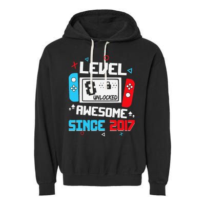 Level 8 Unlocked Awesome Since 2017 8th Birthday Garment-Dyed Fleece Hoodie