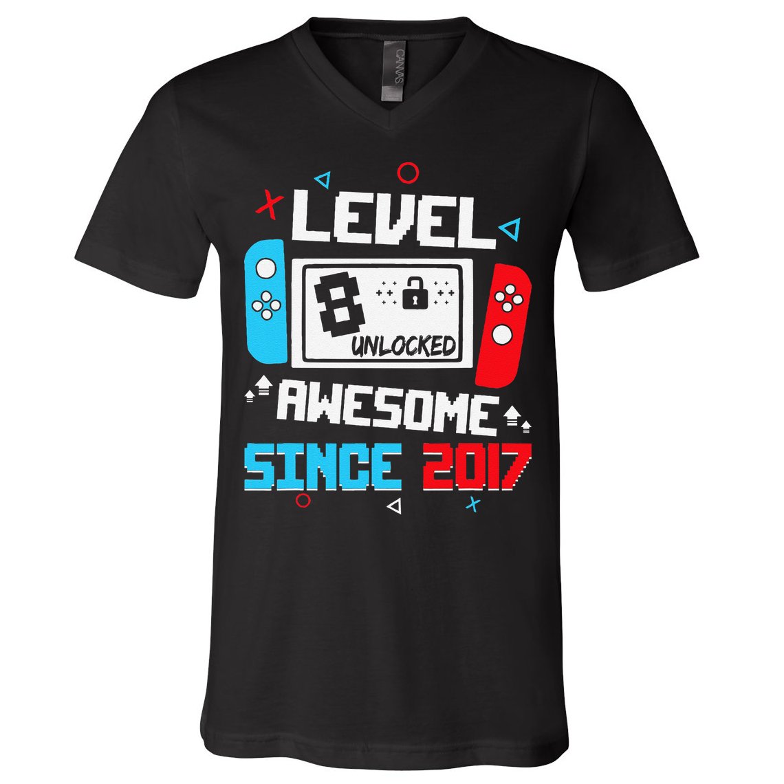 Level 8 Unlocked Awesome Since 2017 8th Birthday V-Neck T-Shirt