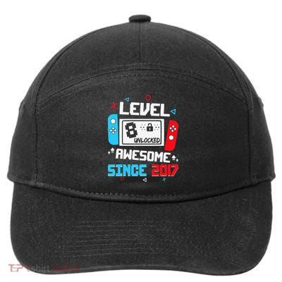 Level 8 Unlocked Awesome Since 2017 8th Birthday 7-Panel Snapback Hat