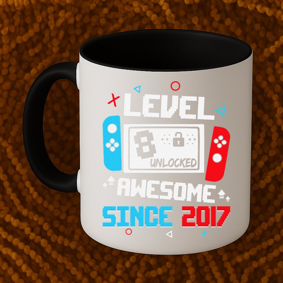 Level 8 Unlocked Awesome Since 2017 8th Birthday Mug