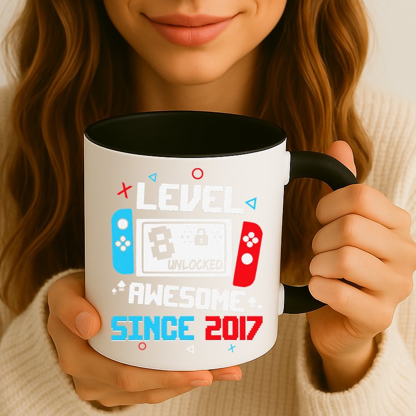 Level 8 Unlocked Awesome Since 2017 8th Birthday Mug