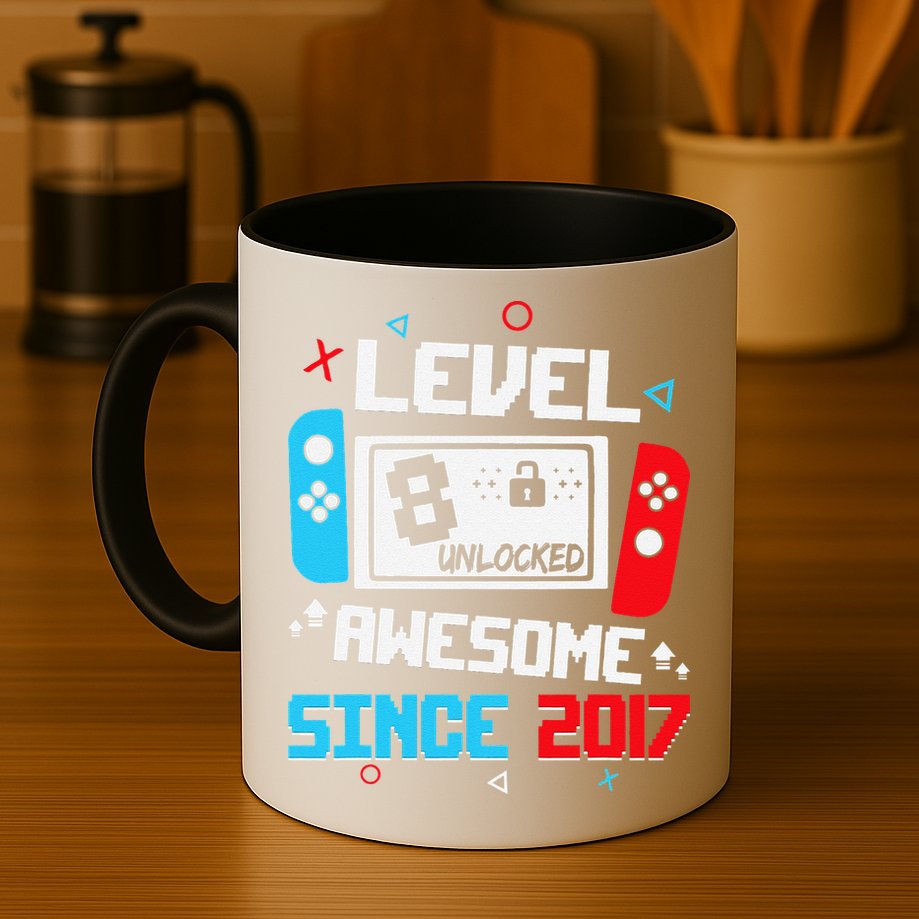 Level 8 Unlocked Awesome Since 2017 8th Birthday Mug