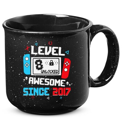 Level 8 Unlocked Awesome Since 2017 8th Birthday 15oz Campfire Ceramic Mug