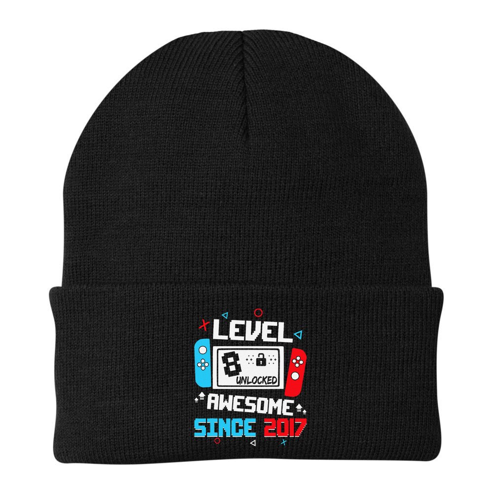 Level 8 Unlocked Awesome Since 2017 8th Birthday Beanie