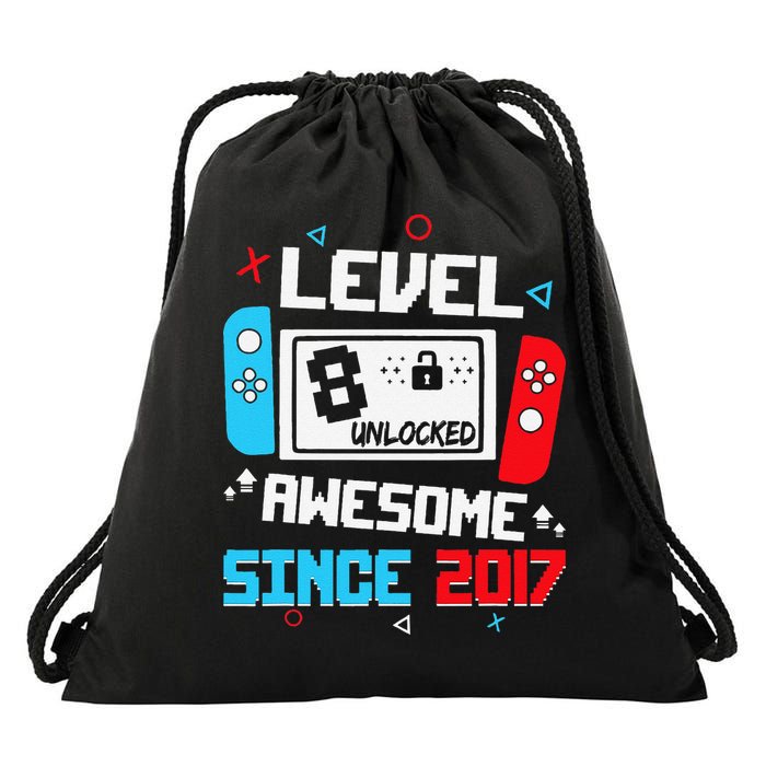Level 8 Unlocked Awesome Since 2017 8th Birthday Drawstring Bag