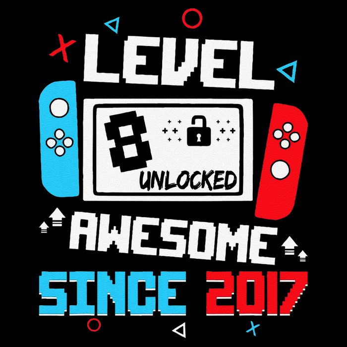 Level 8 Unlocked Awesome Since 2017 8th Birthday Flat Bill Trucker Hat