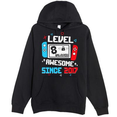 Level 8 Unlocked Awesome Since 2017 8th Birthday Premium Pullover Hoodie