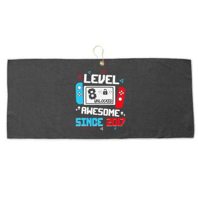 Level 8 Unlocked Awesome Since 2017 8th Birthday Large Microfiber Waffle Golf Towel