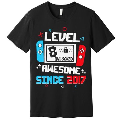 Level 8 Unlocked Awesome Since 2017 8th Birthday Premium T-Shirt