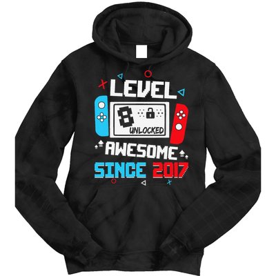 Level 8 Unlocked Awesome Since 2017 8th Birthday Tie Dye Hoodie