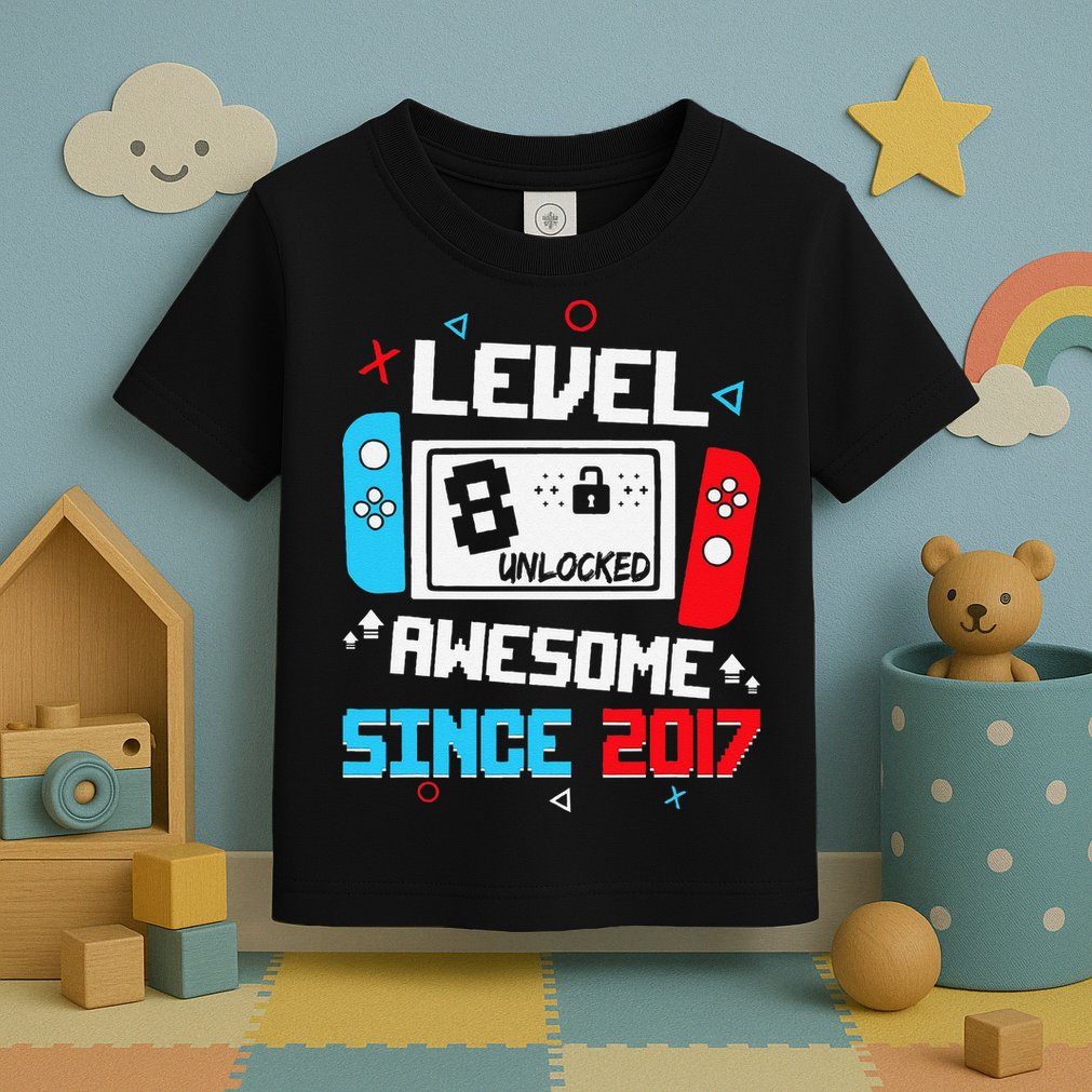 Level 8 Unlocked Awesome Since 2017 8th Birthday Toddler T-Shirt