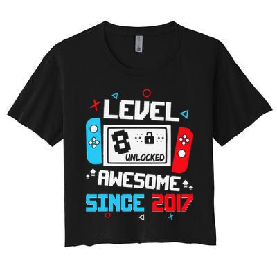 Level 8 Unlocked Awesome Since 2017 8th Birthday Crop Top