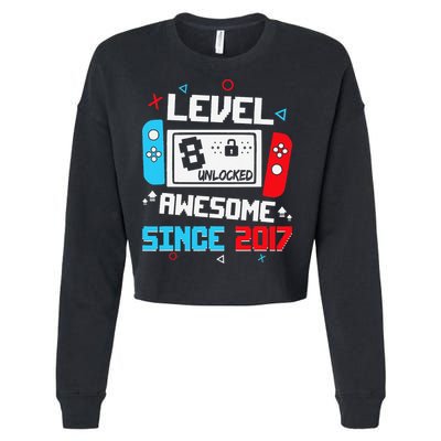 Level 8 Unlocked Awesome Since 2017 8th Birthday Cropped Pullover Crew
