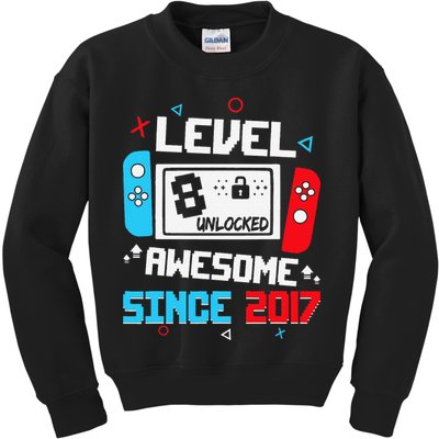 Level 8 Unlocked Awesome Since 2017 8th Birthday Kids Sweatshirt