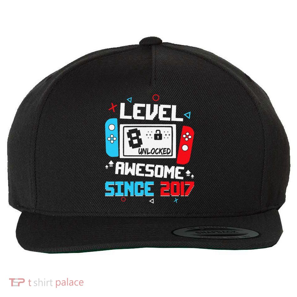 Level 8 Unlocked Awesome Since 2017 8th Birthday Wool Snapback Cap