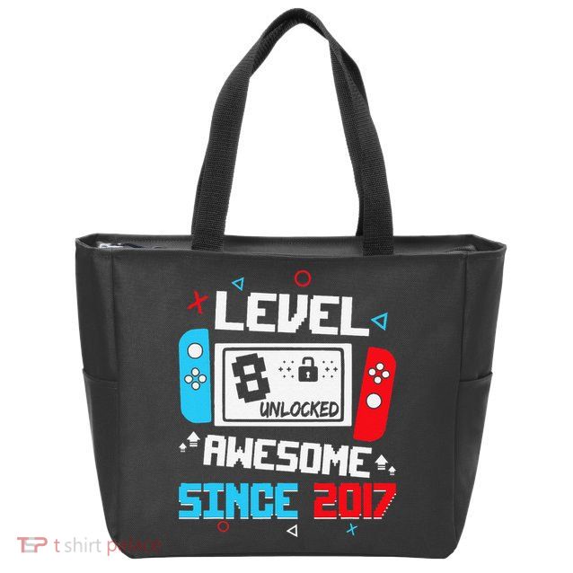 Level 8 Unlocked Awesome Since 2017 8th Birthday Zip Tote Bag