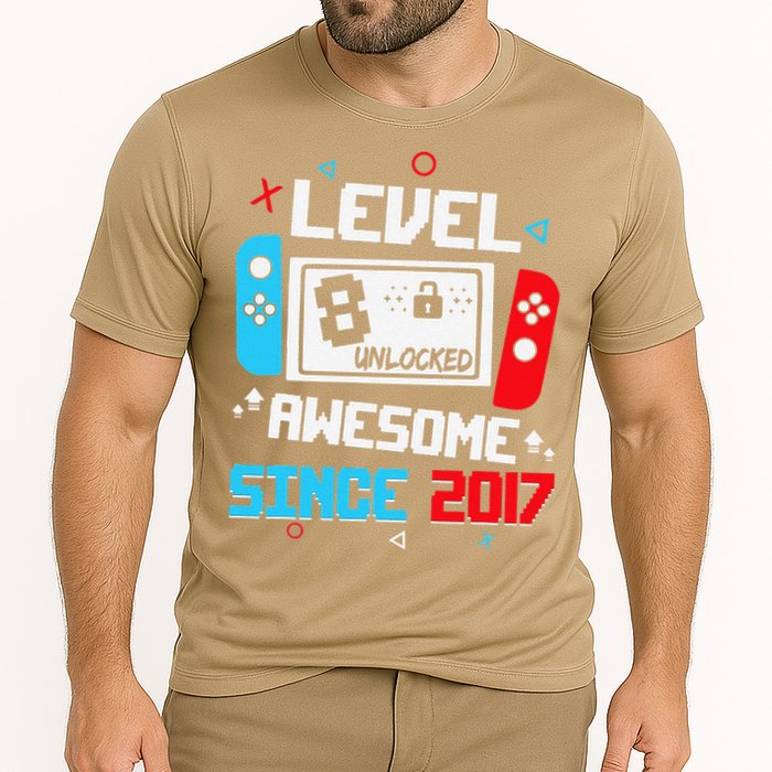 Level 8 Unlocked Awesome Since 2017 8th Birthday Cooling Performance Crew T-Shirt