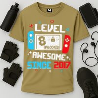 Level 8 Unlocked Awesome Since 2017 8th Birthday Cooling Performance Crew T-Shirt