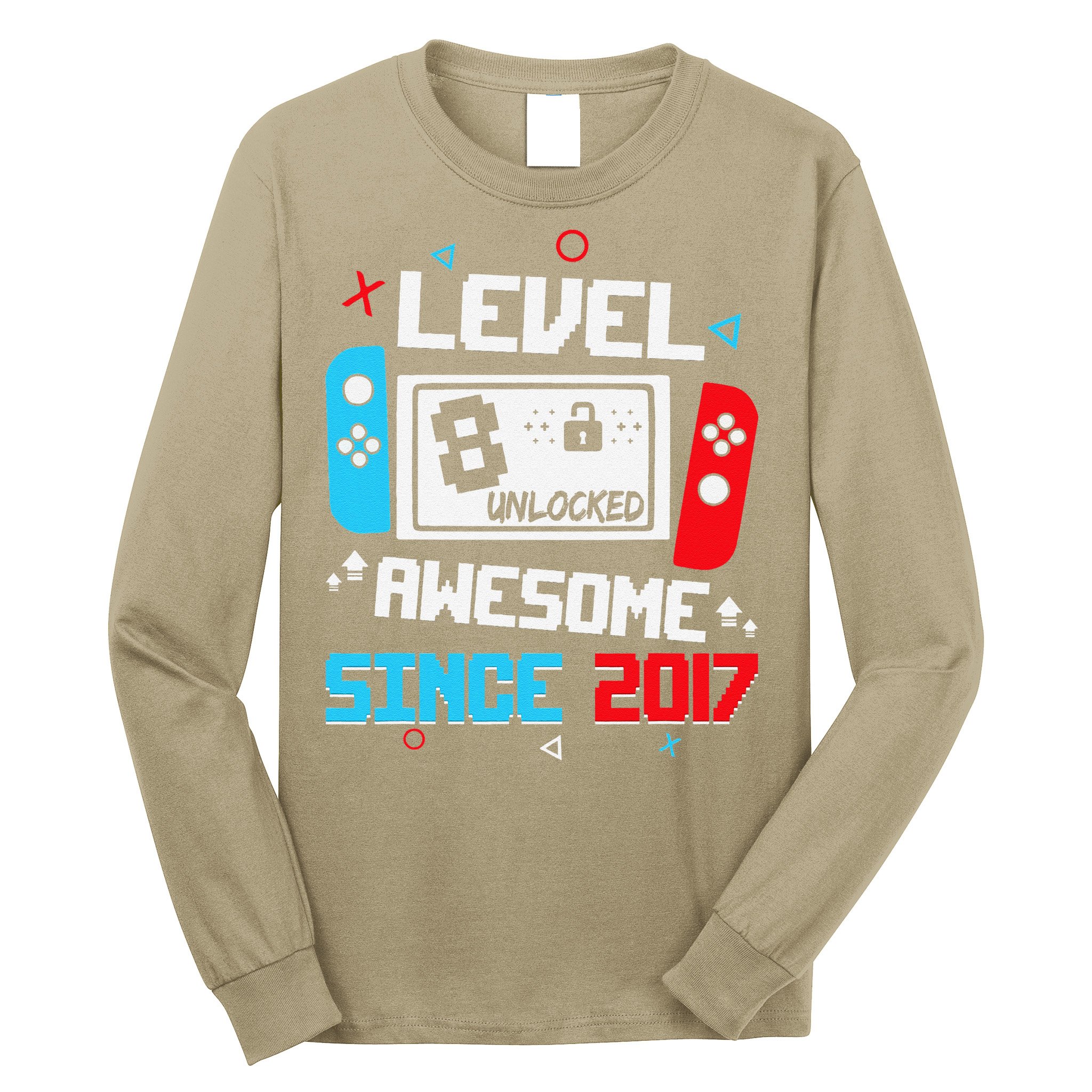 Level 8 Unlocked Awesome Since 2017 8th Birthday Long Sleeve Shirt