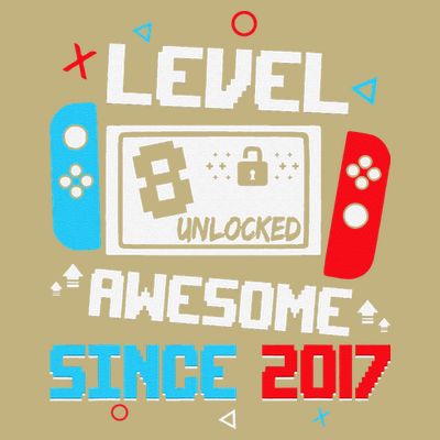 Level 8 Unlocked Awesome Since 2017 8th Birthday T-Shirt