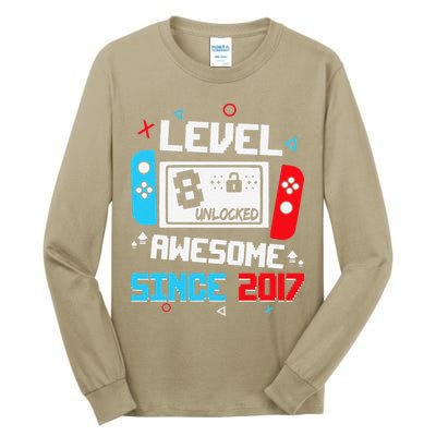 Level 8 Unlocked Awesome Since 2017 8th Birthday Tall Long Sleeve T-Shirt