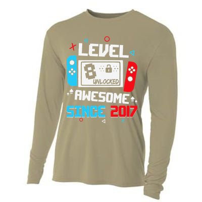 Level 8 Unlocked Awesome Since 2017 8th Birthday Cooling Performance Long Sleeve Crew