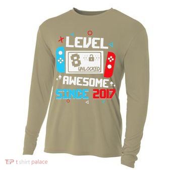 Level 8 Unlocked Awesome Since 2017 8th Birthday Cooling Performance Long Sleeve Crew