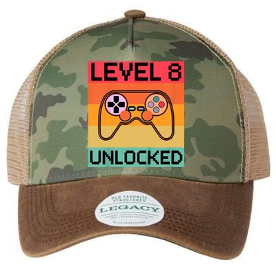 Level 8 Unlocked Video Gamer 8th Birthday Gaming Gift Legacy Tie Dye Trucker Hat