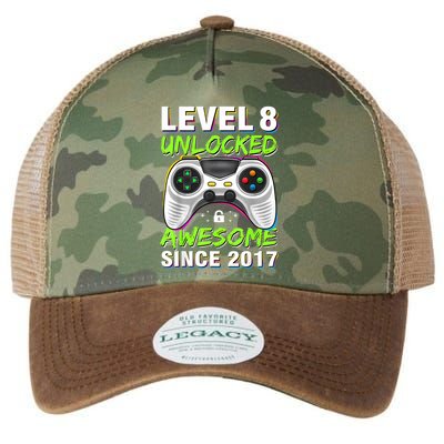 Level 8 Unlocked Awesome Since 2017 8th Birthday Gaming Legacy Tie Dye Trucker Hat