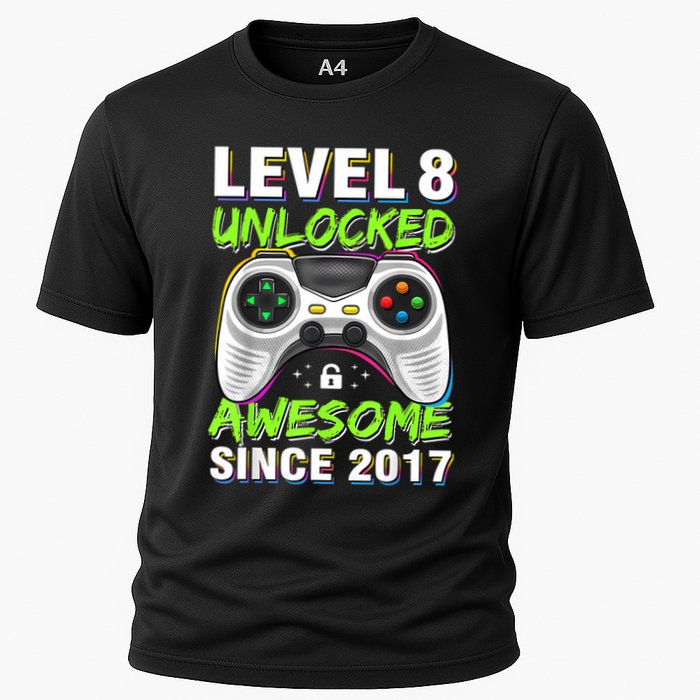 Level 8 Unlocked Awesome Since 2017 8th Birthday Gaming Cooling Performance Crew T-Shirt