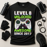 Level 8 Unlocked Awesome Since 2017 8th Birthday Gaming Cooling Performance Crew T-Shirt