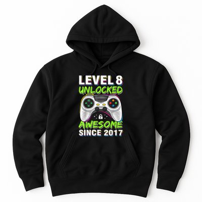Level 8 Unlocked Awesome Since 2017 8th Birthday Gaming Hoodie